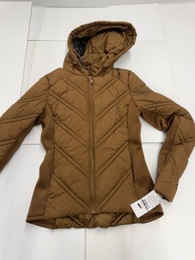 NEW Bernardo Quilted Hooded Puffer Jacket in Brown Size XS